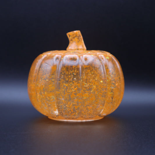 Orange Iridescent Glitter Pumpkin Jar | Decorative Storage Bowl | Small Resin Jar with Lid | Fall or Halloween Decor