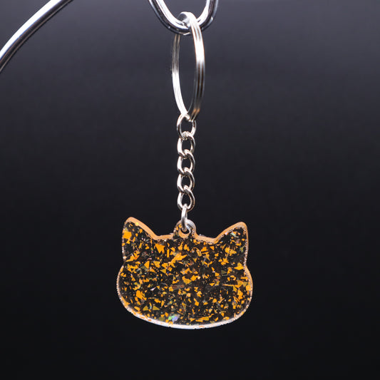Orange Iridescent Cat Keychain | Fall Resin Keyring | Backpack & Purse Accessories