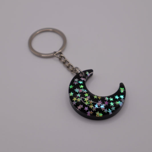 Confetti Moon Keychain | Handmade Resin Crescent Moon Keyring | Backpack & Purse Accessories