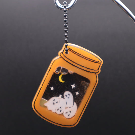Graveyard Ghosts Jar Shaker Keychain (less glitter) | Halloween Accessories