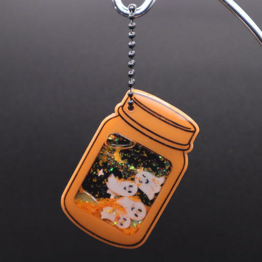 Graveyard Ghosts Jar Shaker Keychain with Chunky Glitter | Halloween Accessories