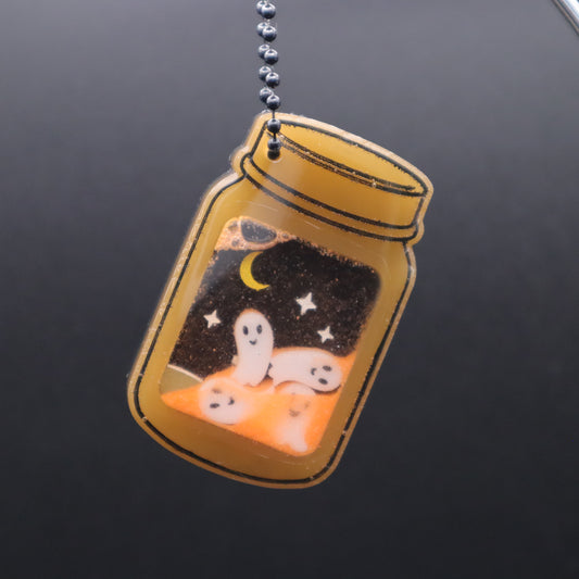 Graveyard Ghosts Jar Shaker Keychain | Halloween Accessories