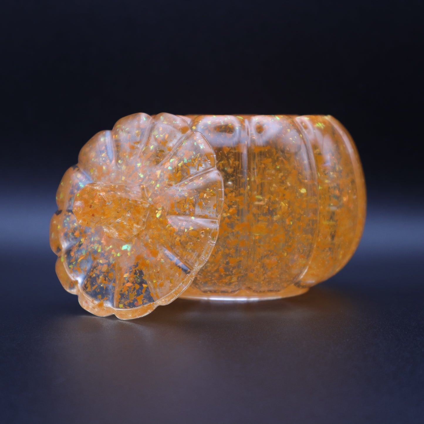 Orange Iridescent Glitter Pumpkin Jar | Decorative Storage Bowl | Small Resin Jar with Lid | Fall or Halloween Decor