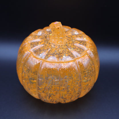 Orange Iridescent Glitter Pumpkin Jar | Decorative Storage Bowl | Small Resin Jar with Lid | Fall or Halloween Decor