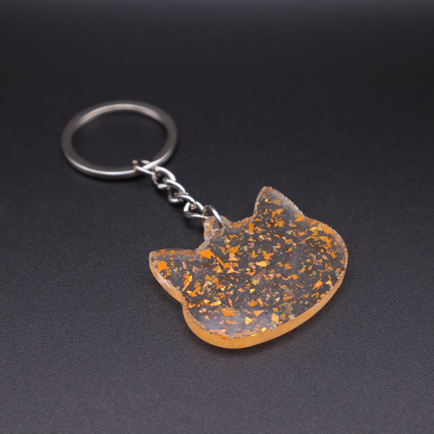Orange Iridescent Cat Keychain | Fall Resin Keyring | Backpack & Purse Accessories