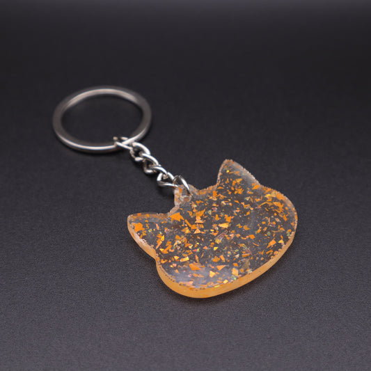 Orange Iridescent Cat Keychain | Fall Resin Keyring | Backpack & Purse Accessories