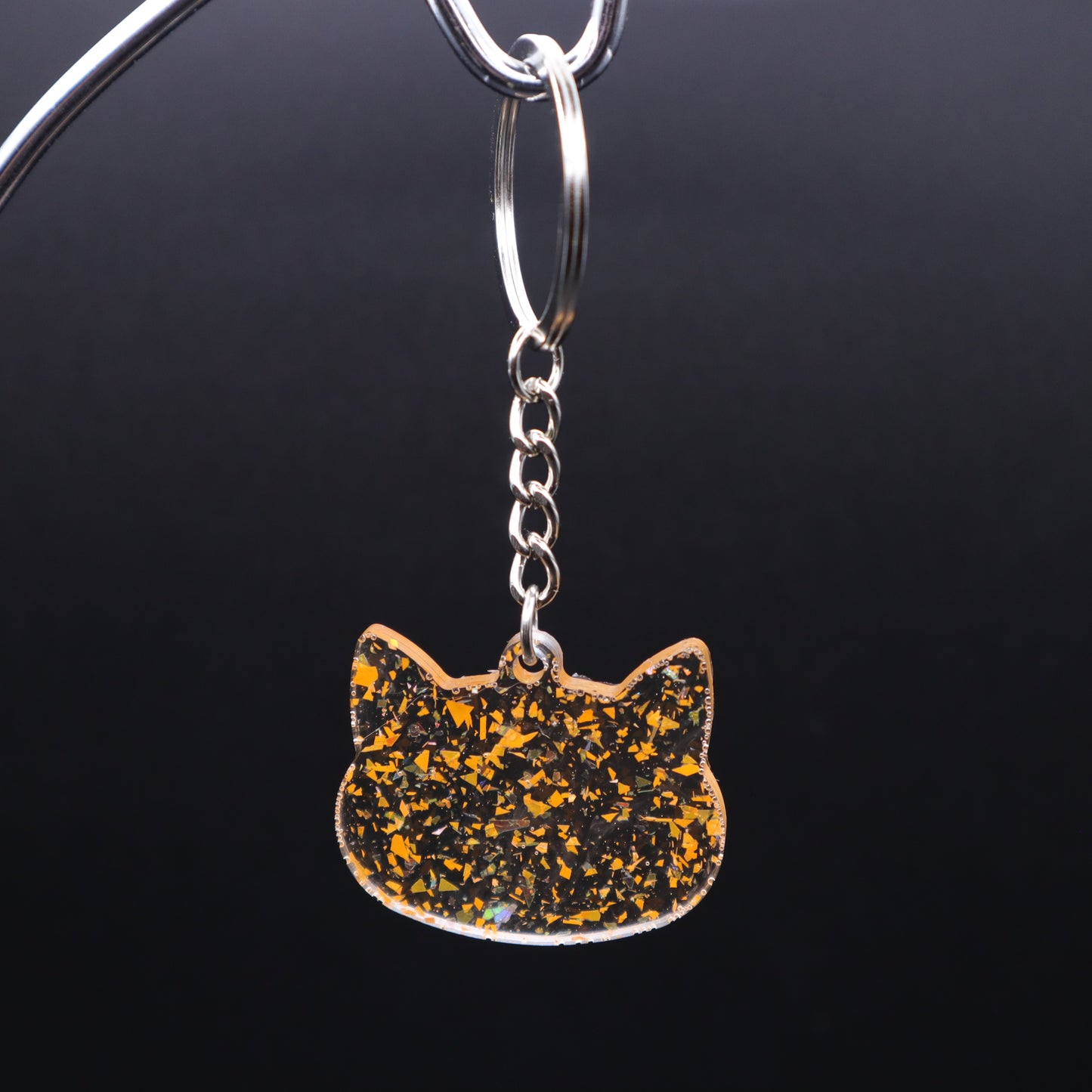 Orange Iridescent Cat Keychain | Fall Resin Keyring | Backpack & Purse Accessories