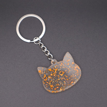 Orange Iridescent Cat Keychain | Fall Resin Keyring | Backpack & Purse Accessories