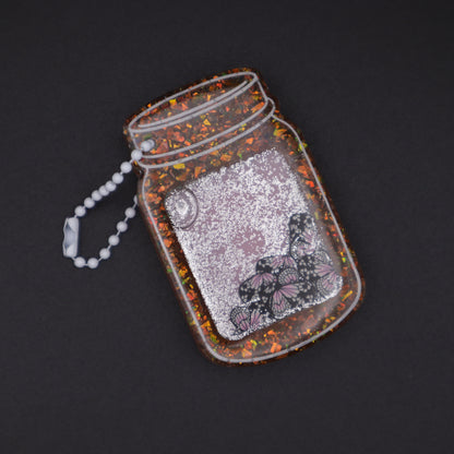 Orange Iridescent Glitter Butterfly Jar Shaker Keychain