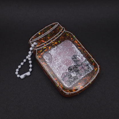 Orange Iridescent Glitter Butterfly Jar Shaker Keychain