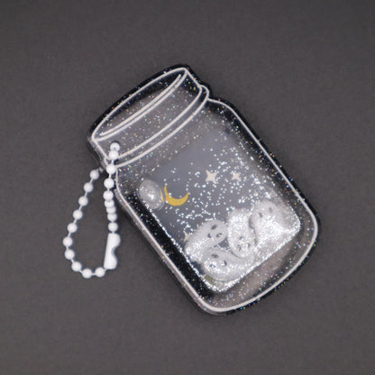 Graveyard Ghosts Jar Shaker Keychain - Black Glitter Version | Halloween Accessories