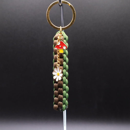 Plant Keychain with Daisy Flower and Mushroom Charms | Colorful Handmade Keyring | Backpack & Purse Accessories | Gift for Cottagecore