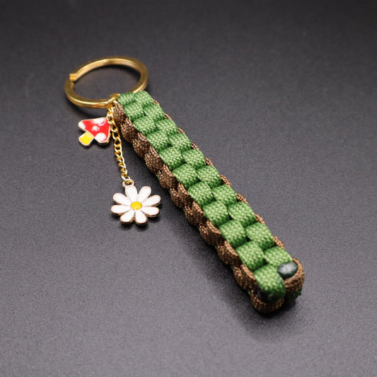 Plant Keychain with Daisy Flower and Mushroom Charms | Colorful Handmade Keyring | Backpack & Purse Accessories | Gift for Cottagecore