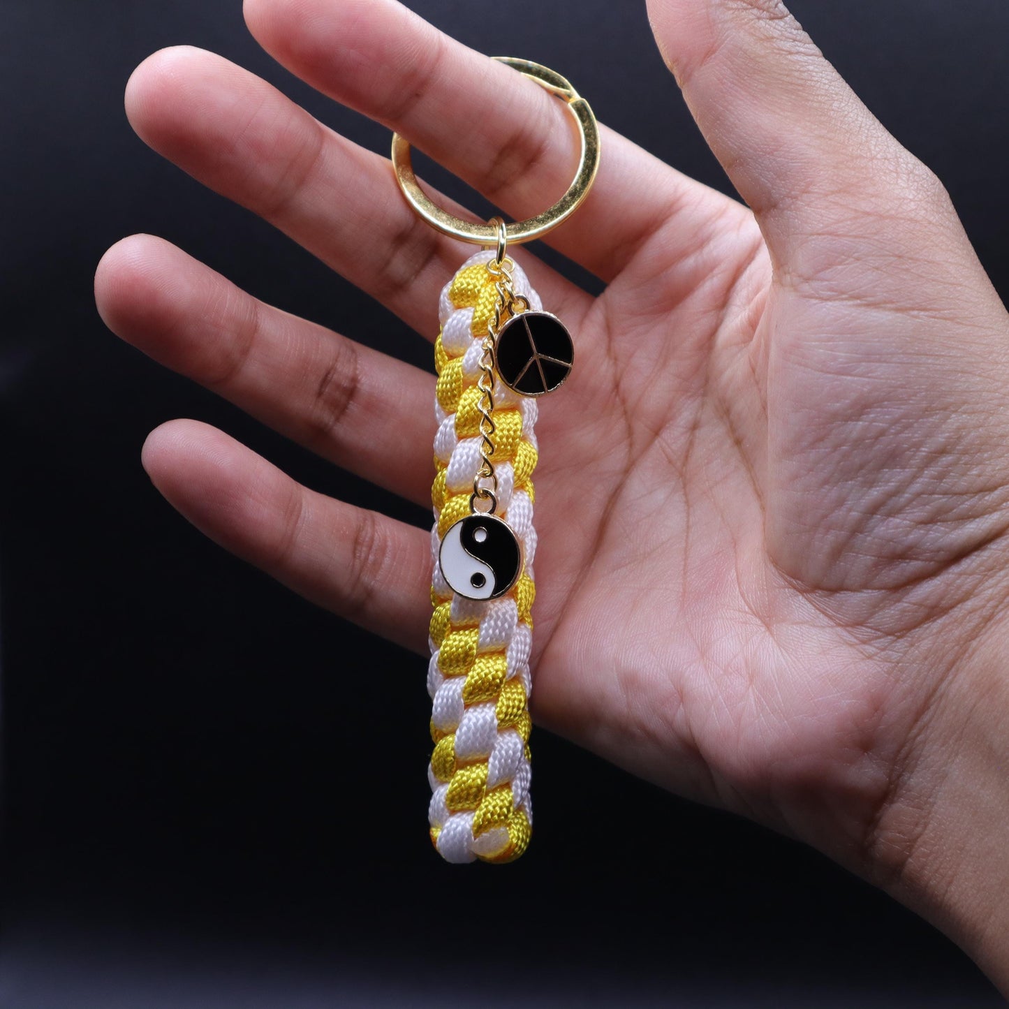 Peace Sign Keychain with Yin Yang Charms | Colorful Handmade Keyring | Backpack and Purse Accessories | Gift for Boho Hippie