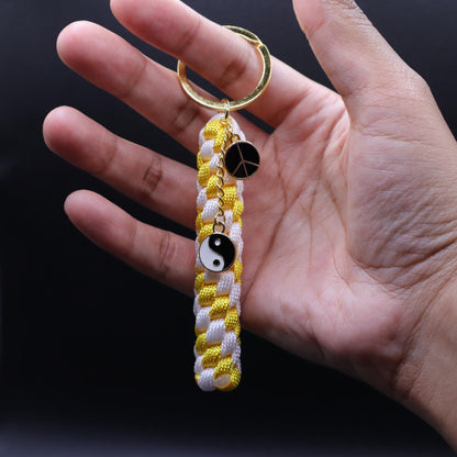 Peace Sign Keychain with Yin Yang Charms | Colorful Handmade Keyring | Backpack and Purse Accessories | Gift for Boho Hippie