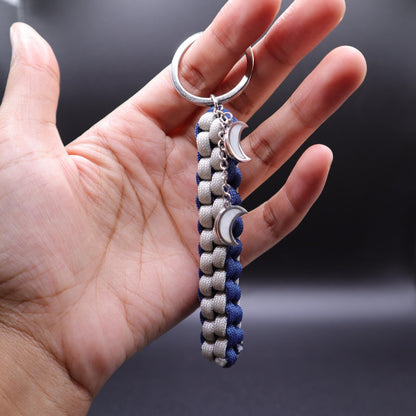 Moon Keychain with Crescent Moon Charms | Colorful Handmade Keyring | Backpack & Purse Accessories | Gift for Galaxy and Astronomy Lovers