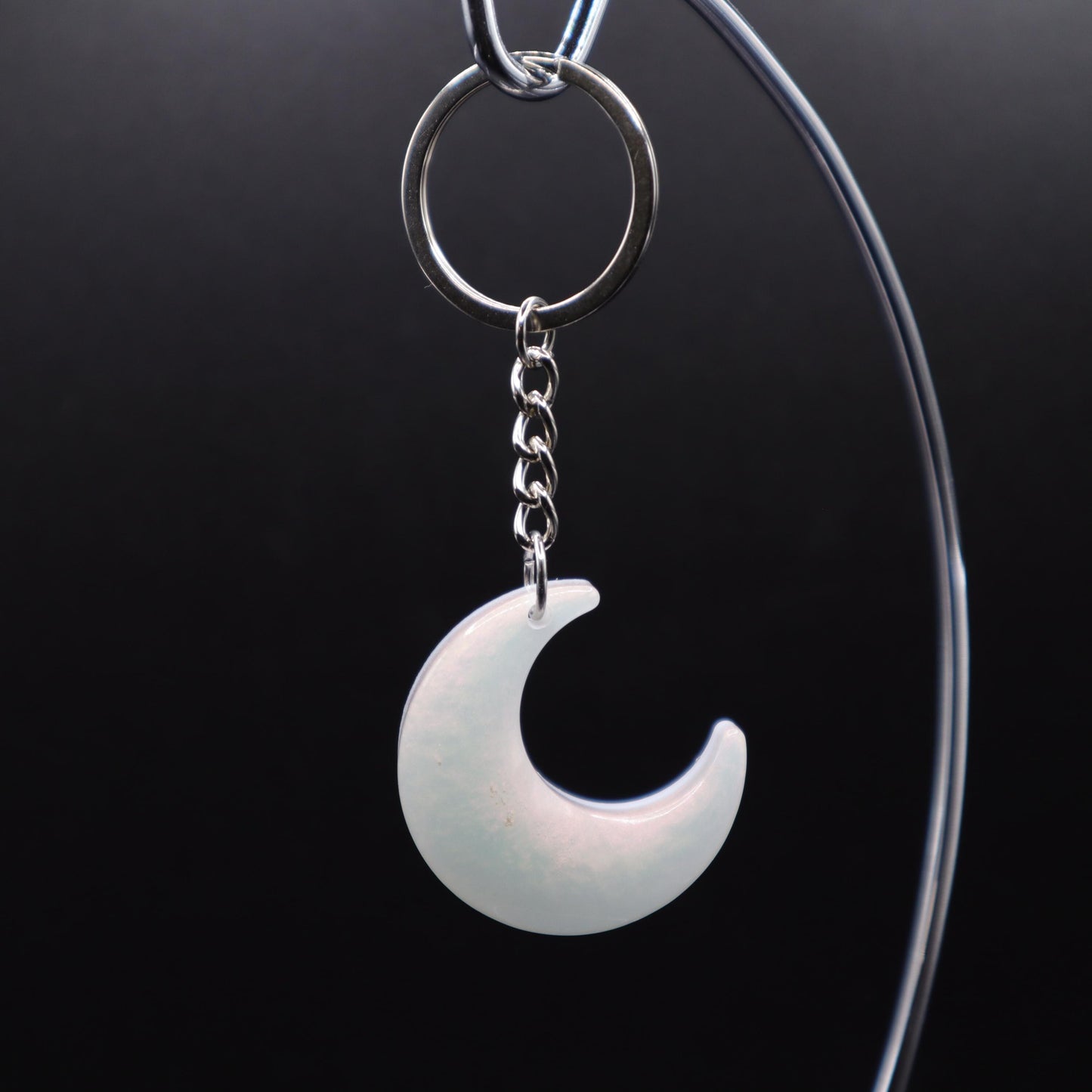 Pearl Red Moon Keychain | Handmade Resin Crescent Moon Keyring | Backpack & Purse Accessories