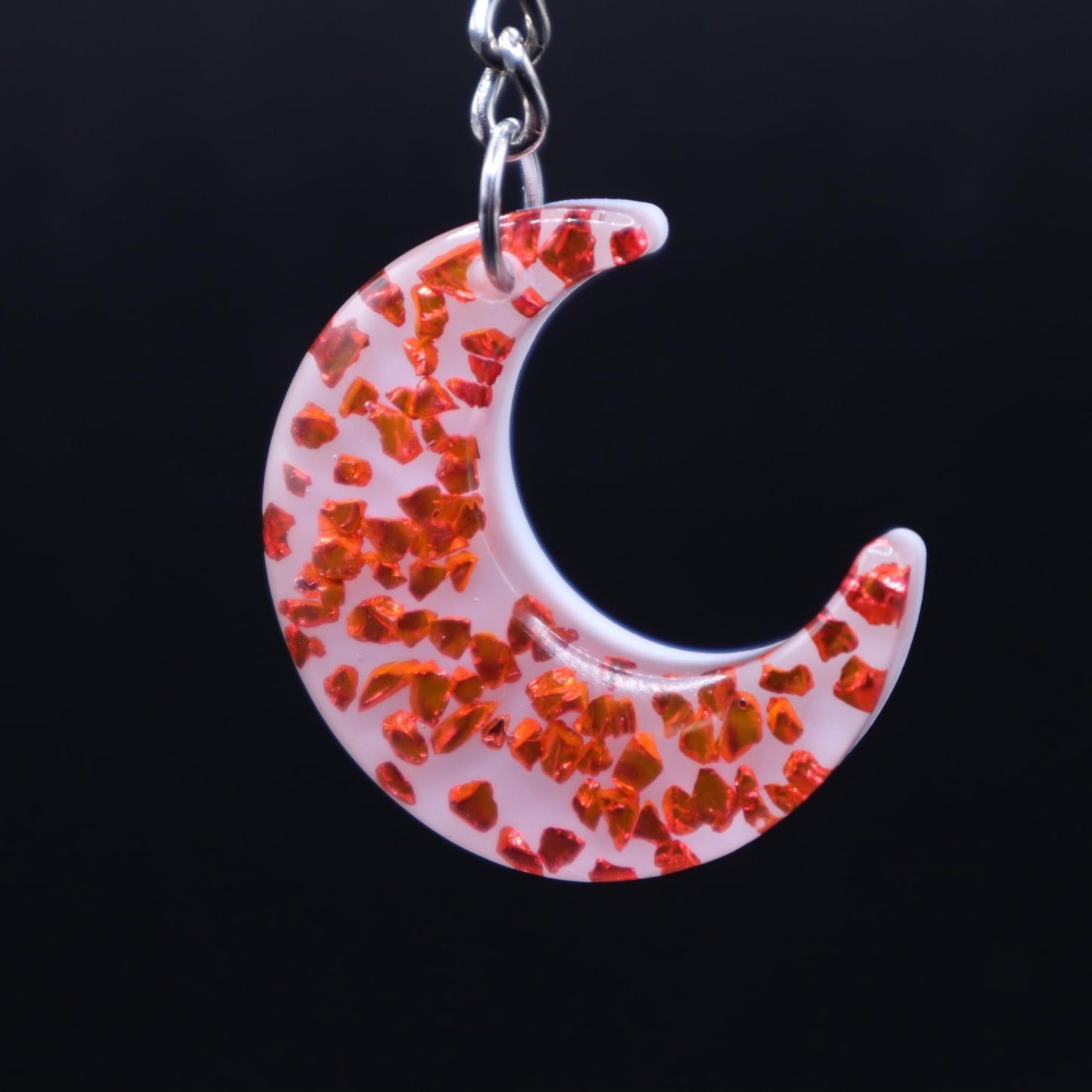 Red and White Moon Keychain | Handmade Resin Crescent Moon Keyring | Backpack & Purse Accessories