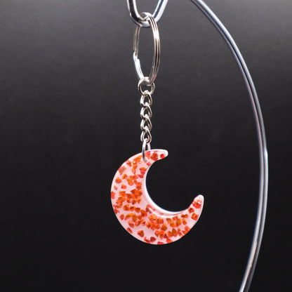 Red and White Moon Keychain | Handmade Resin Crescent Moon Keyring | Backpack & Purse Accessories