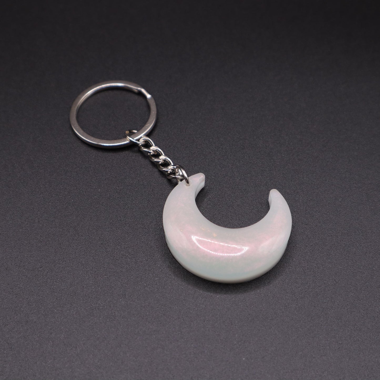 Pearl Red Moon Keychain | Handmade Resin Crescent Moon Keyring | Backpack & Purse Accessories