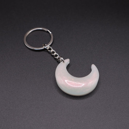 Pearl Red Moon Keychain | Handmade Resin Crescent Moon Keyring | Backpack & Purse Accessories