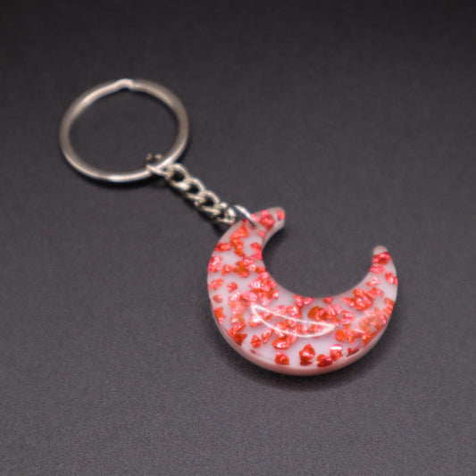 Red and White Moon Keychain | Handmade Resin Crescent Moon Keyring | Backpack & Purse Accessories