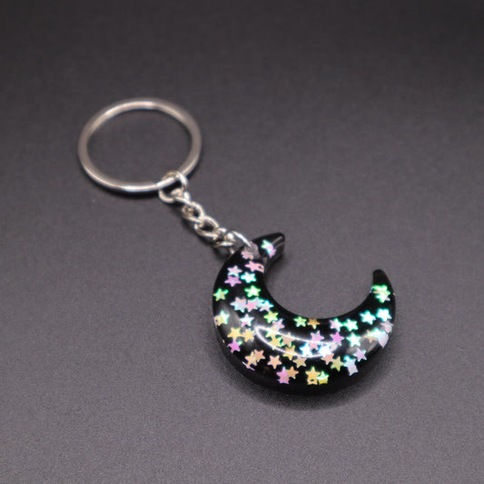 Confetti Moon Keychain | Handmade Resin Crescent Moon Keyring | Backpack & Purse Accessories