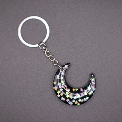 Confetti Moon Keychain | Handmade Resin Crescent Moon Keyring | Backpack & Purse Accessories