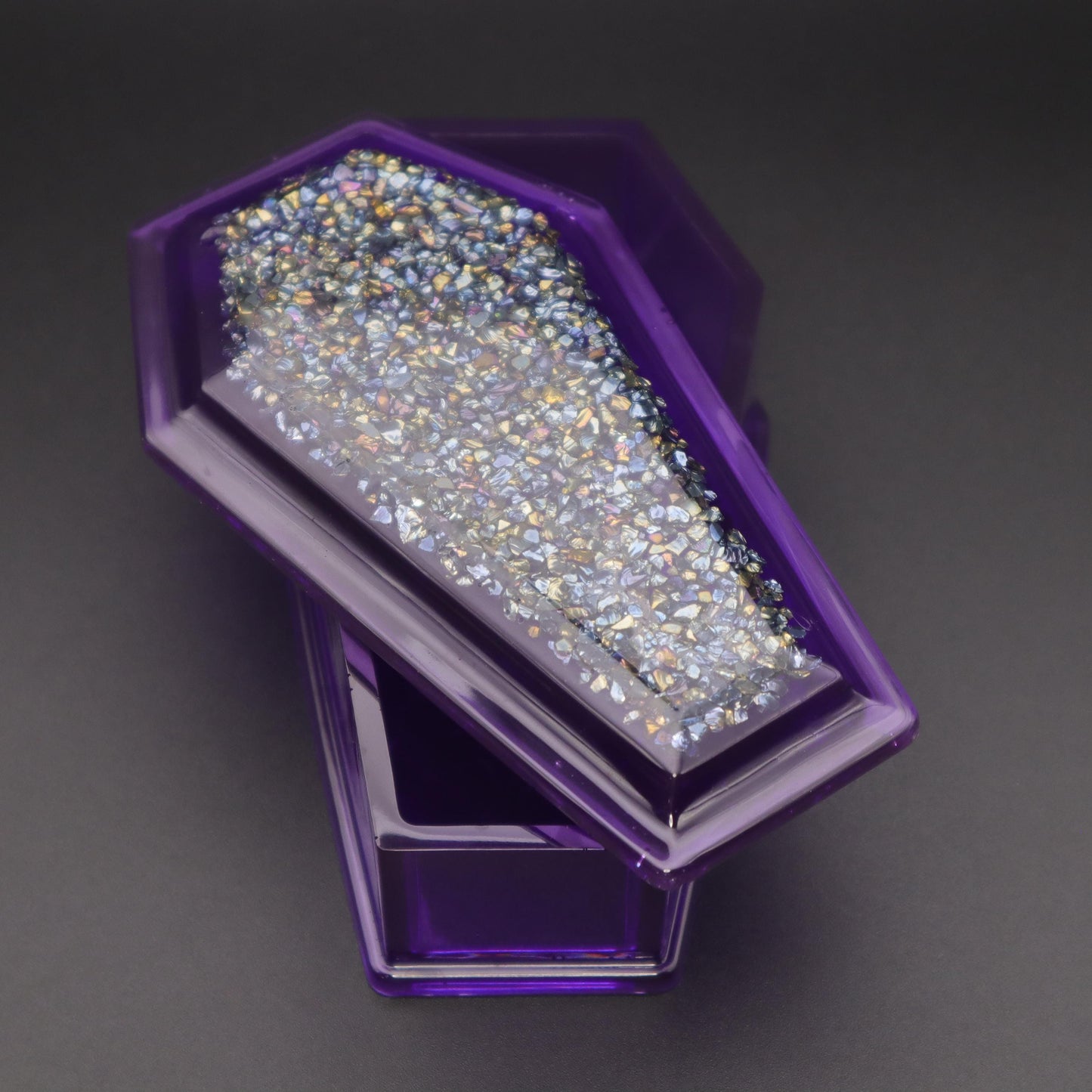 Purple Gothic Coffin Box | Decorative Trinket Bowl | Small Resin Jewelry Storage with lid | Vampire Decor